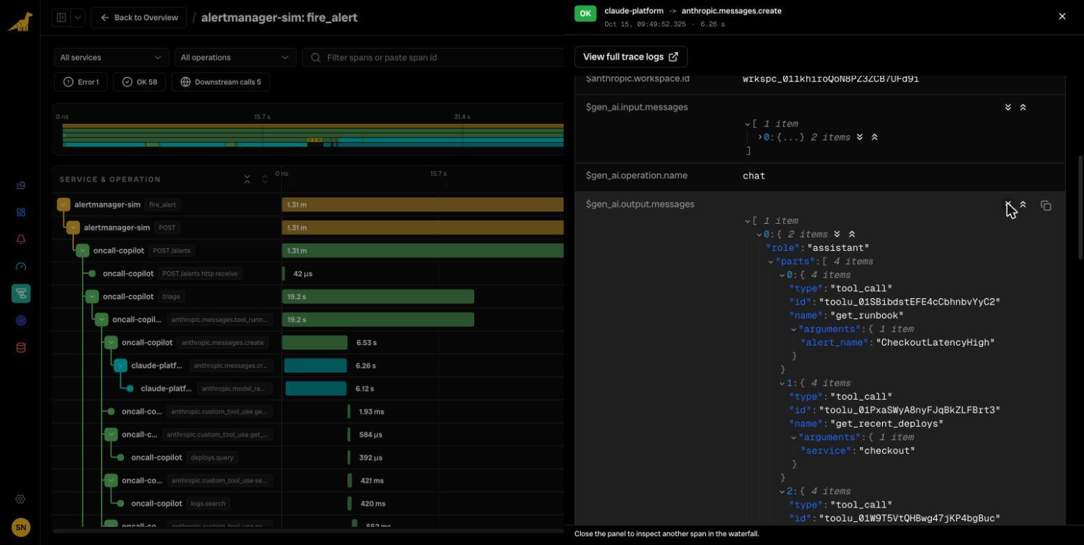API span with four tool_call parts