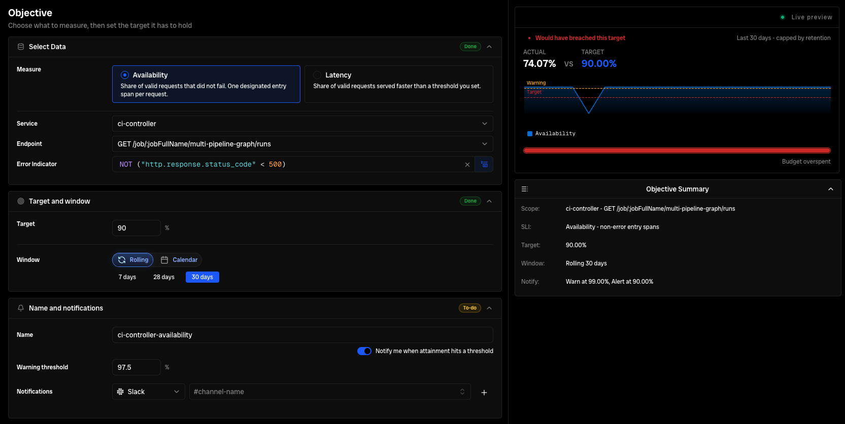 SLO created in Bronto - availability
