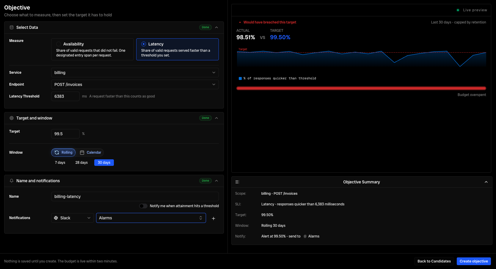 SLO view - latency
